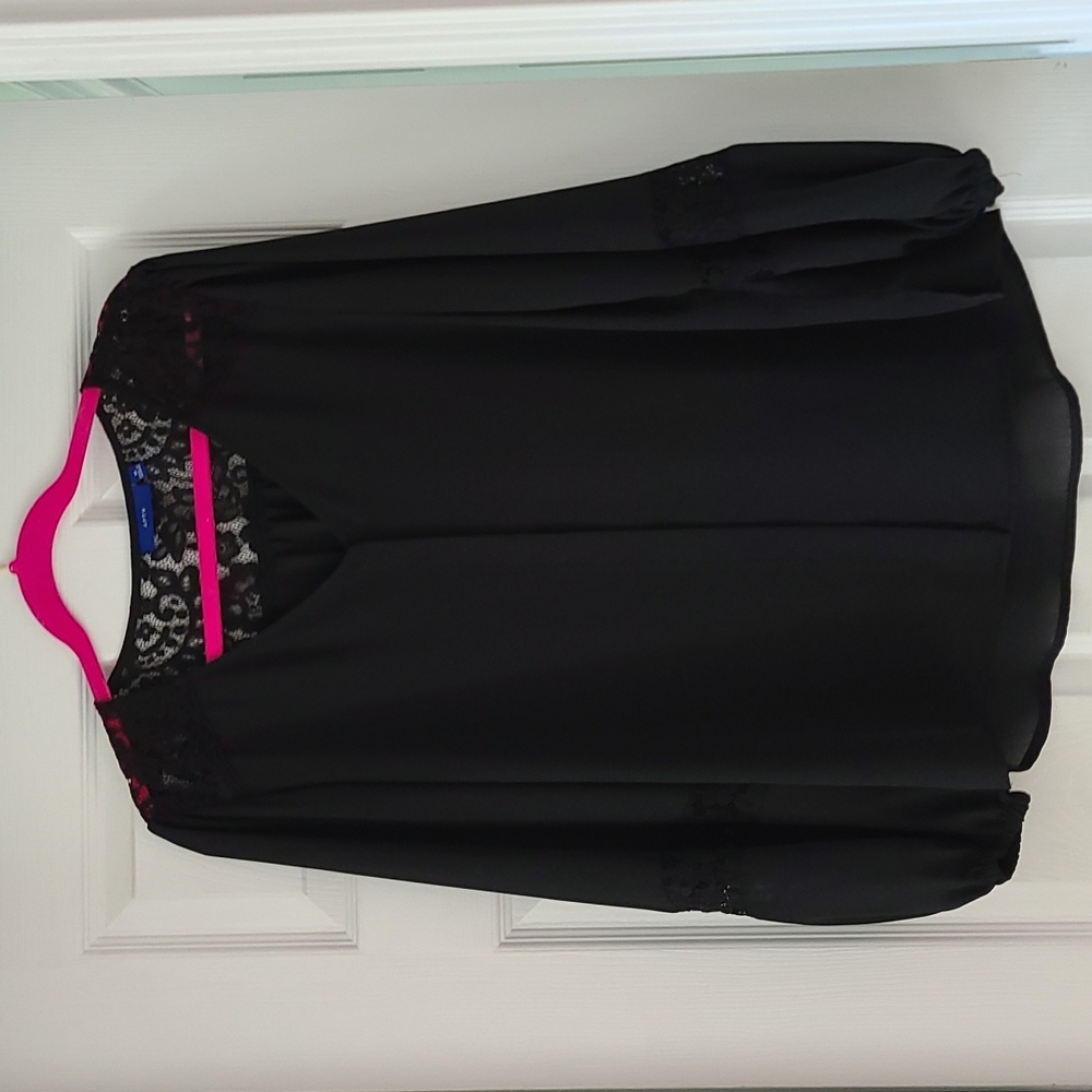 APT 9 Black Lace Balloon Sleve Size M Work Dress Blouse Shirt
